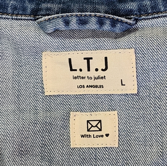 L.T.J (Letter to Juliet) distressed modern casual denim jacket Size Large NEW - Picture 9 of 12
